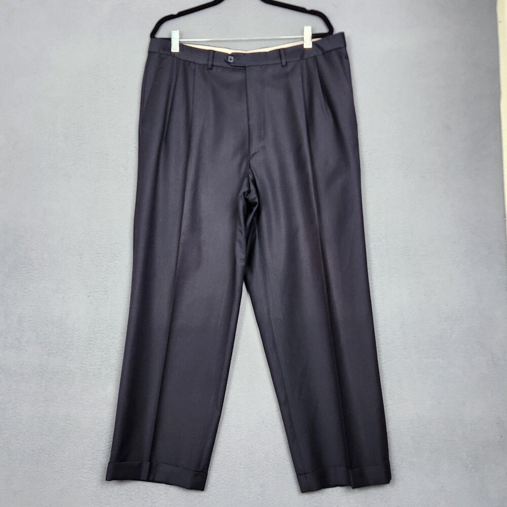 Santorelli Pants Mens 38x28 Navy Wool Luxury Serge Pleated Dress Cuffed Italy